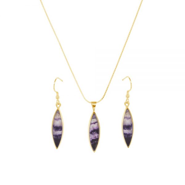 Yellow Gold Blue John Pendant and Earring Set