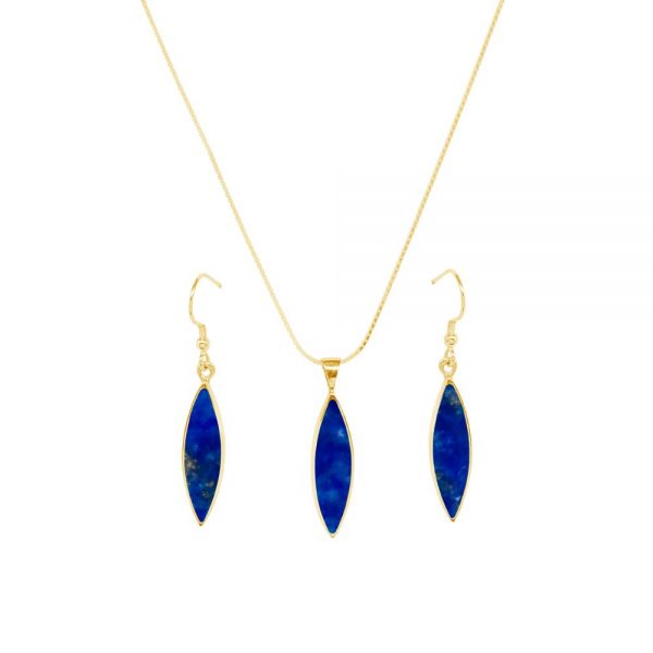 Yellow Gold Lapis Pendant and Earring Set