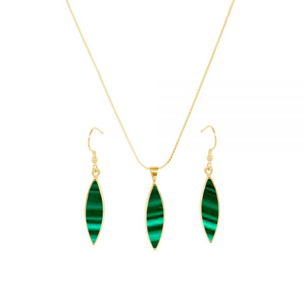 Yellow Gold Malachite Pendant and Earring Set