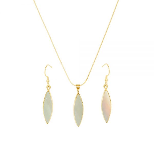 Yellow Gold Mother of Pearl Pendant and Earring Set