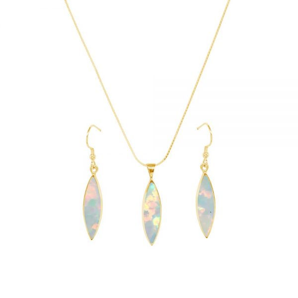 Yellow Gold Opalite Sun Ice Pendant and Earring Set