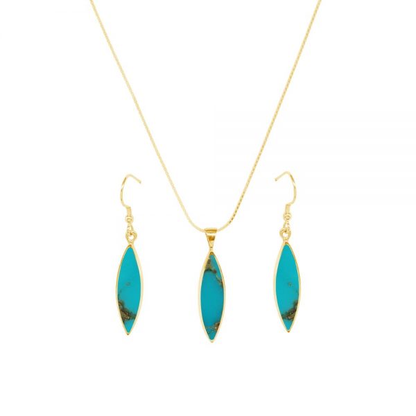 Yellow Gold Turquoise Pendant and Earring Set