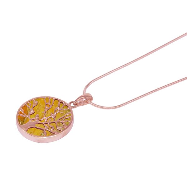 Rose Gold Bumblebee Jasper Round Double Sided Tree of Life Pendant