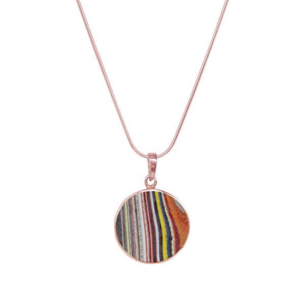 Rose Gold Fordite Round Double Sided Tree of Life Pendant