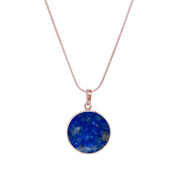 Rose Gold Lapis Round Double Sided Tree of Life Pendant