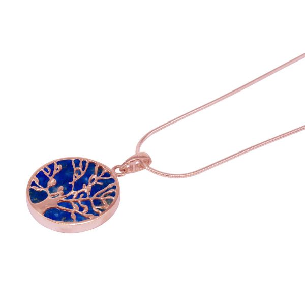 Rose Gold Lapis Round Double Sided Tree of Life Pendant