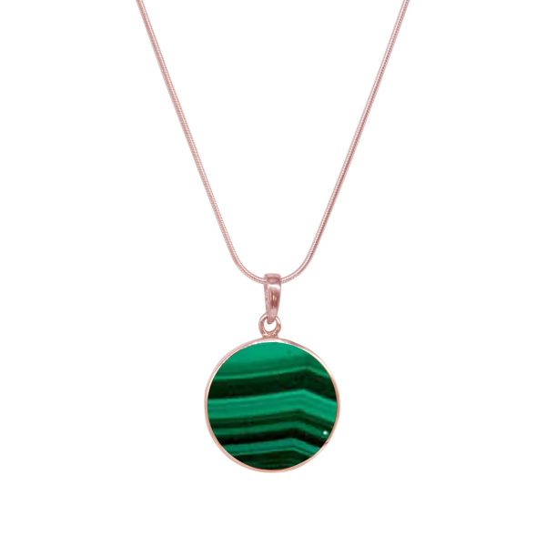 Rose Gold Malachite Round Double Sided Tree of Life Pendant