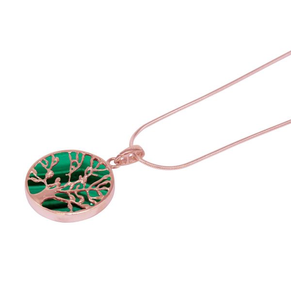 Rose Gold Malachite Round Double Sided Tree of Life Pendant