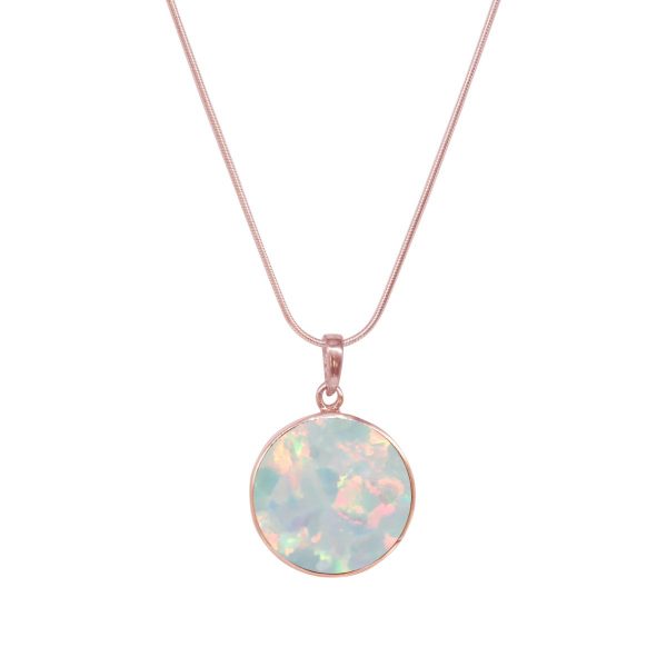 Rose Gold Opalite Sun Ice Round Double Sided Tree of Life Pendant