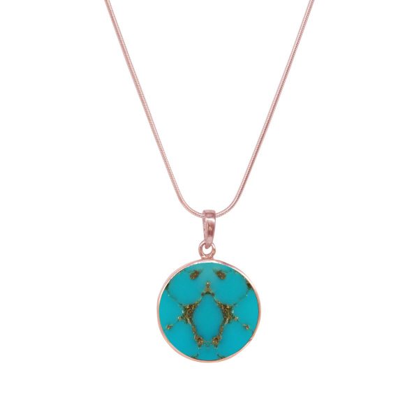 Rose Gold Turquoise Round Double Sided Tree of Life Pendant