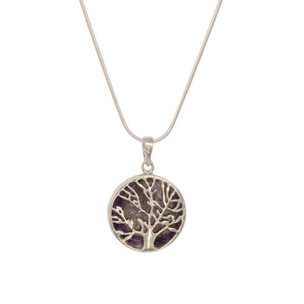 Silver Blue John Round Double Sided Tree of Life Pendant