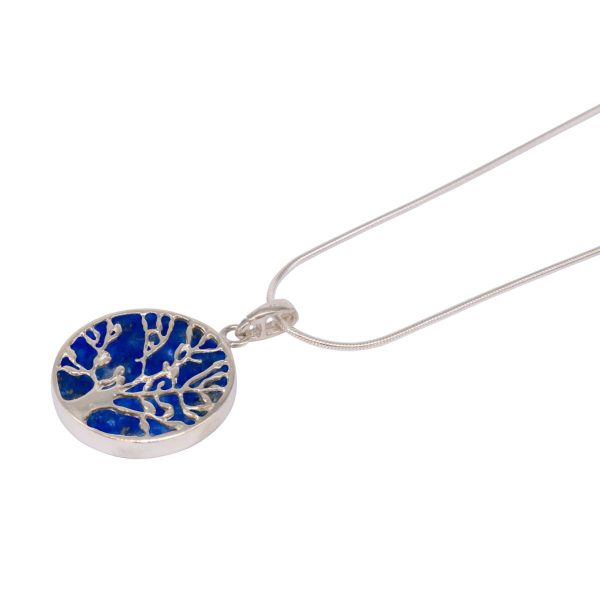 Silver Lapis Round Double Sided Tree of Life Pendant