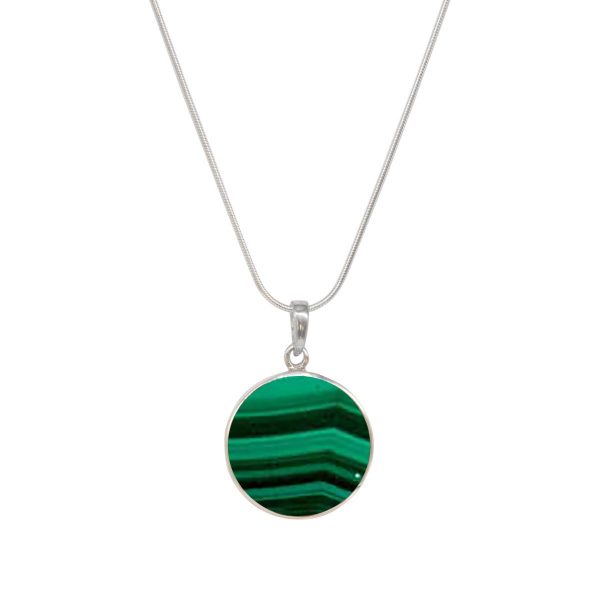 Silver Malachite Round Double Sided Tree of Life Pendant