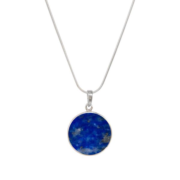 White Gold Lapis Round Double Sided Tree of Life Pendant