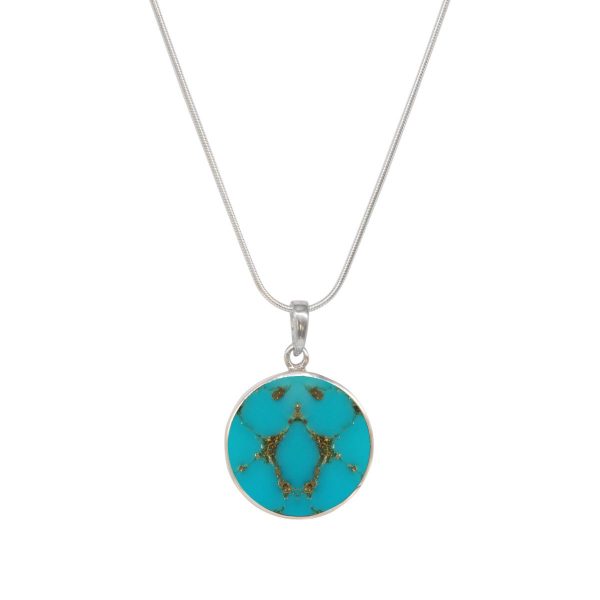 White Gold Turquoise Round Double Sided Tree of Life Pendant