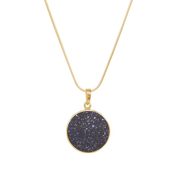 Yellow Gold Blue Goldstone Round Double Sided Tree of Life Pendant