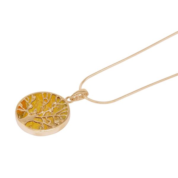 Yellow Gold Bumblebee Jasper Round Double Sided Tree of Life Pendant
