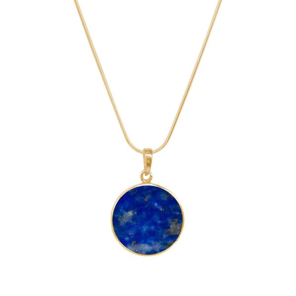 Yellow Gold Lapis Round Double Sided Tree of Life Pendant