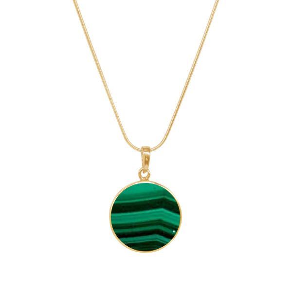 Yellow Gold Malachite Round Double Sided Tree of Life Pendant