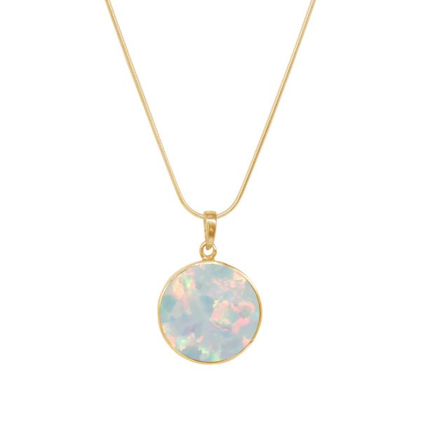 Yellow Gold Opalite Sun Ice Round Double Sided Tree of Life Pendant