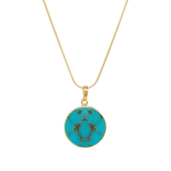 Yellow Gold Turquoise Round Double Sided Tree of Life Pendant