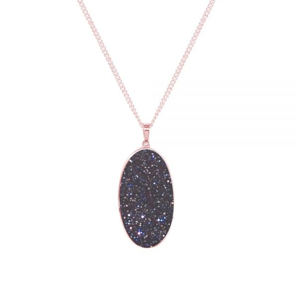 Rose Gold Blue Goldstone Large Oval Pendant