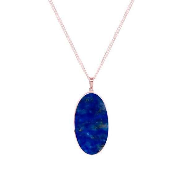 Rose Gold Lapis Large Oval Pendant