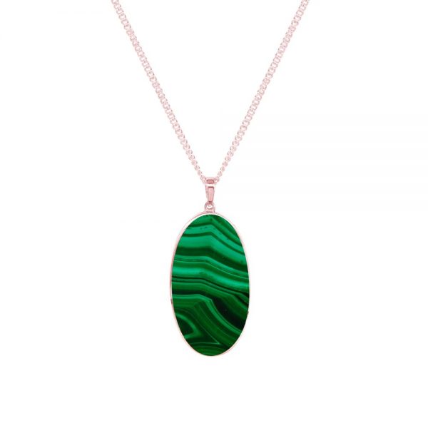 Rose Gold Malachite Large Oval Pendant