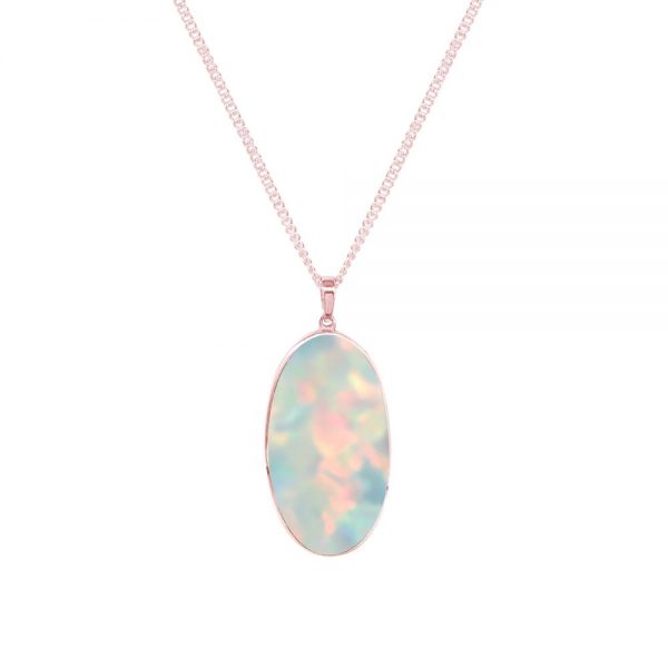 Rose Gold Opalite Sun Ice Large Oval Pendant