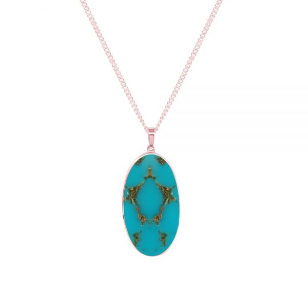 Rose Gold Turquoise Large Oval Pendant