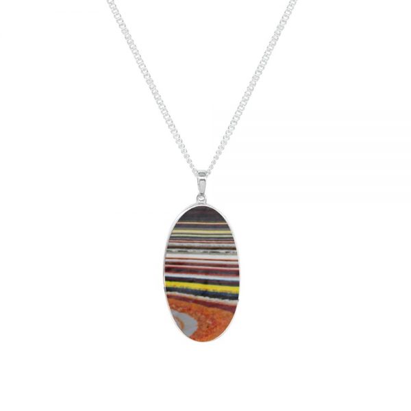 Silver Fordite Large Oval Pendant