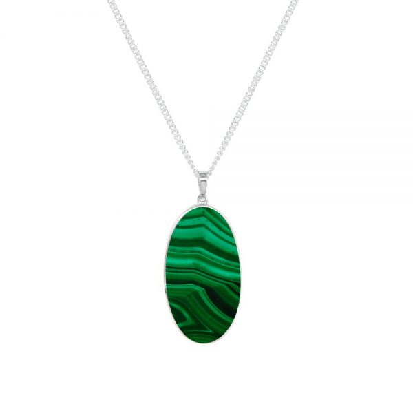 Silver Malachite Large Oval Pendant