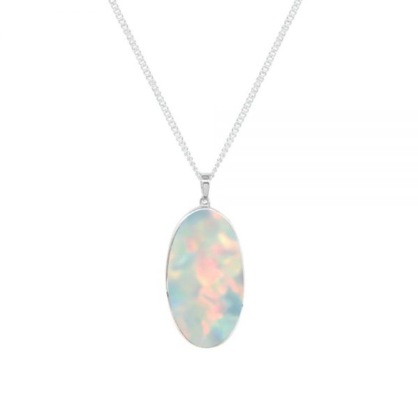 Silver Opalite Sun Ice Large Oval Pendant