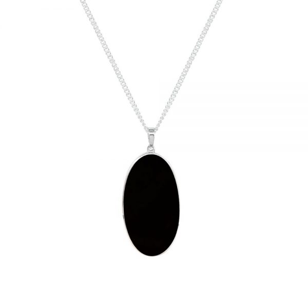 Silver Whitby Jet Large Oval Pendant