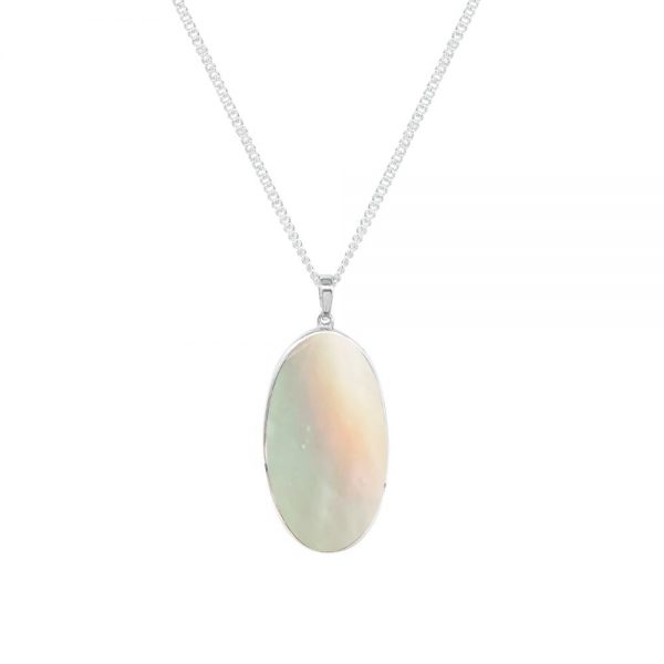 White Gold Mother of Pearl Large Oval Pendant