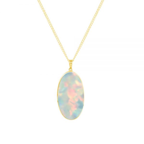 Yellow Gold Opalite Sun Ice Large Oval Pendant