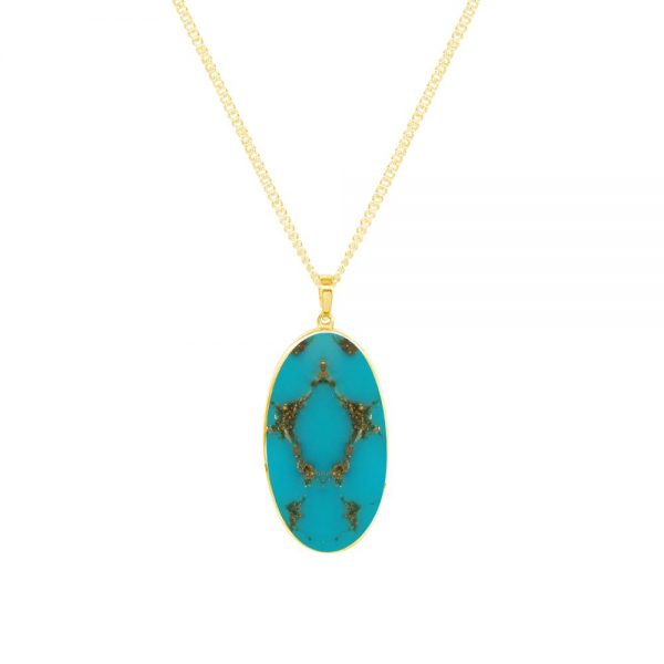 Yellow Gold Turquoise Large Oval Pendant