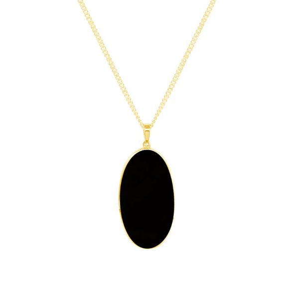 Yellow Gold Whitby Jet Large Oval Pendant