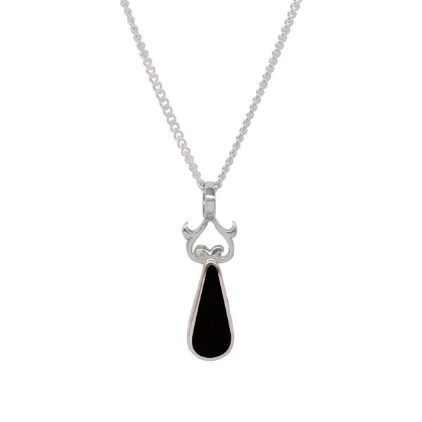 Silver Whitby Jet Teardrop Double Sided Pendant