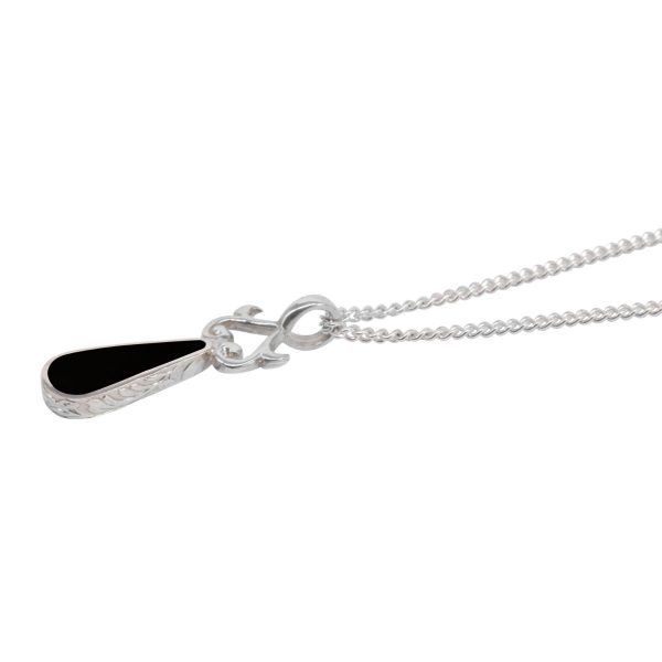 Silber Whitby Jet Teardrop Double Sided Pendant