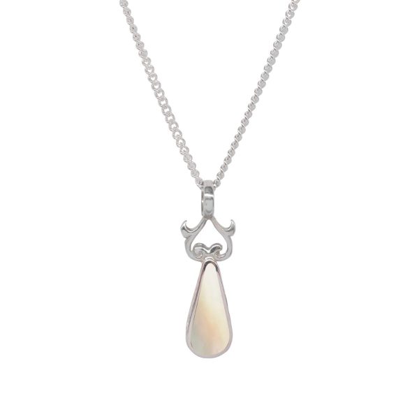 White Gold Mother of Pearl Teardrop Double Sided Pendant