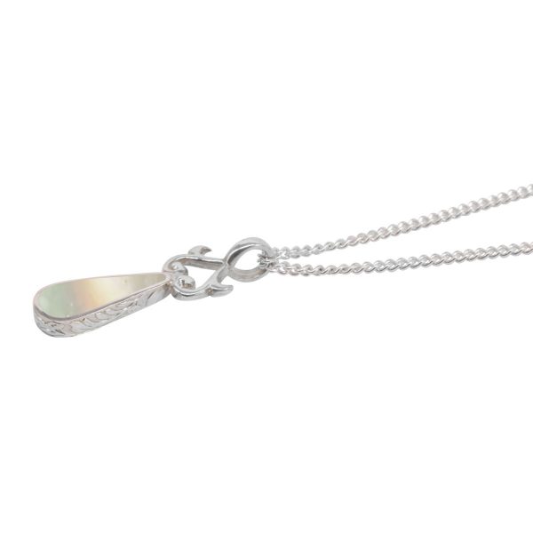 White Gold Mother of Pearl Teardrop Double Sided Pendant