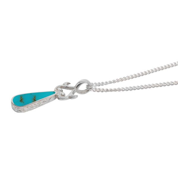 White Gold Turquoise Teardrop Double Sided Pendant