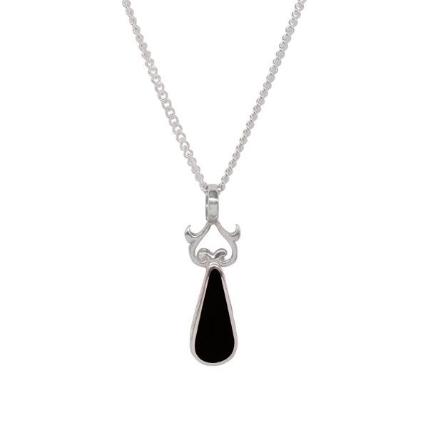 White Gold Whitby Jet Teardrop Double Sided Pendant