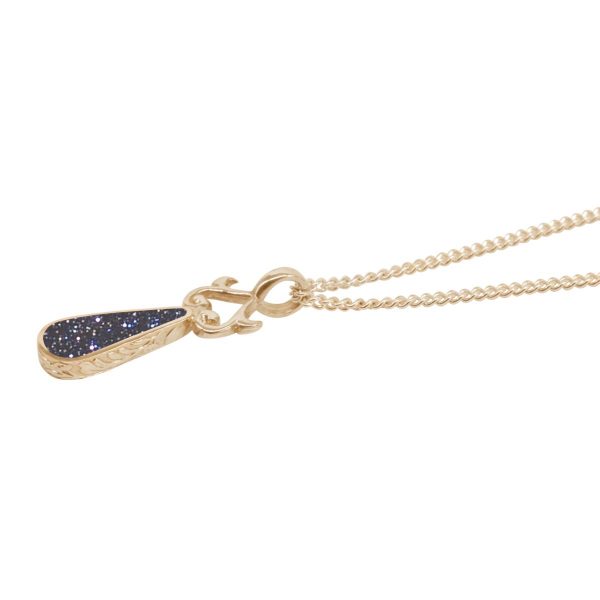 Yellow Gold Blue Goldstone Teardrop Double Sided Pendant