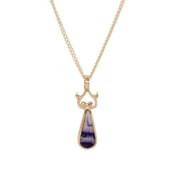 Yellow Gold Blue John Teardrop Double Sided Pendant