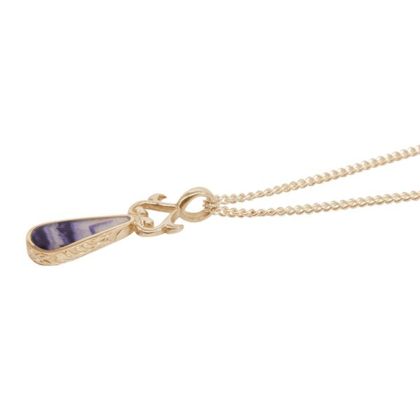 Yellow Gold Blue John Teardrop Double Sided Pendant