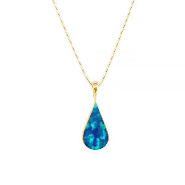 Yellow Gold Opalite Cobalt Blue Pendant