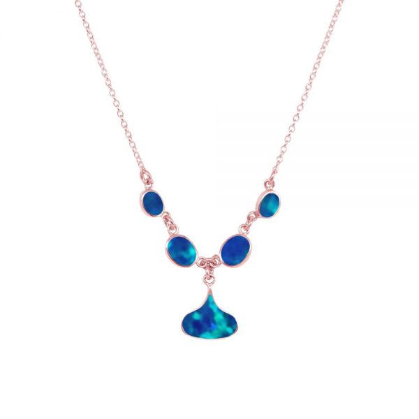 Rose Gold Opalite Cobalt Blue Five Stone Choker Necklace