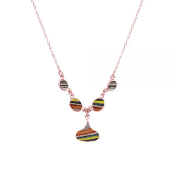 Rose Gold Fordite Five Stone Choker Necklace